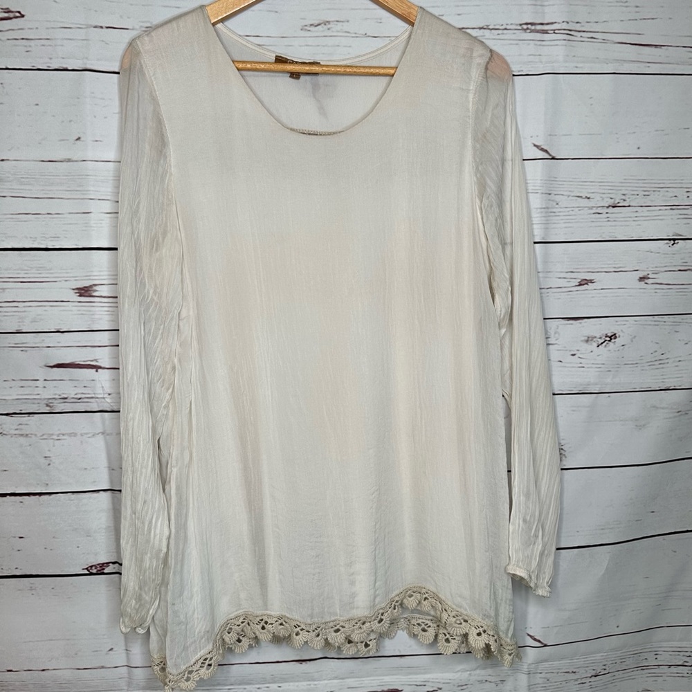 Carla Conti | Ivory Silk and Lace Long Sleeve Top | Made in Italy